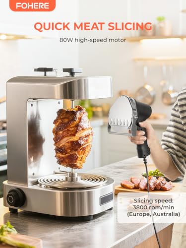 FOHERE Kebab Kebab Cutter, 80 W Turkish Kebab Knife with 2 Blades, Electric Shawarma Knife, 10 cm Blade Diameter for Restaurant, 304 Stainless Steel