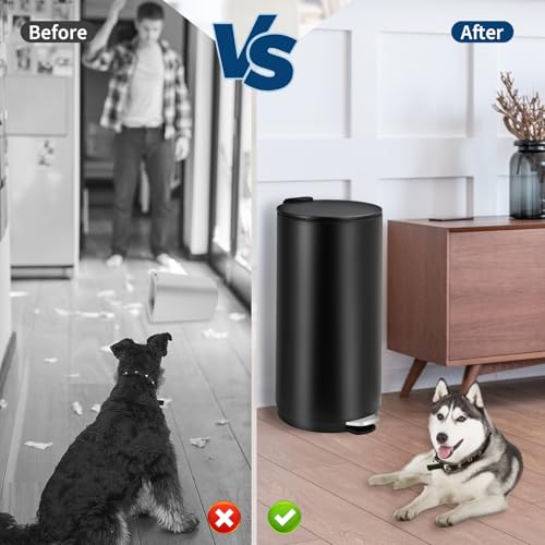 30L Round Kitchen Trash Can, 8 Gallon Compact Rubbish Bin with Soft-Close Lid and Foot Pedal, Stainless Steel Waste Container with Removable Inner Bucket for Bathroom, Living Room, White