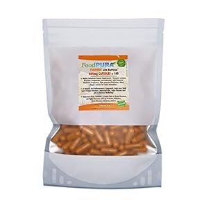 Food PURA Turmeric Curcumin & BioPerine Supplement HIGH Strength 180 x Capsules 600mg 180 Days Suitable for Vegetarians & Vegans Manufactured in The UK by FoodPURA