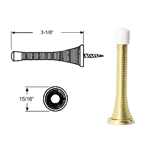 Bright Brass Spring Door Stops,3-1/8” Heavy Duty Door Stop - Flexible Spring Door Stopper with Low Mounted Baby Proof White Rubber Bumper Tips,12 Pack - Thumbnail 2