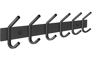 SAYONEYES Matte Black Coat Rack Wall Mount with 6 Double Hooks for Hanging – 17 Inch Heavy Duty SUS304 Stainless Steel Rustic Coat Hooks – Hat, Clothes, Purse, Towel Wall Hooks – 1 Pack