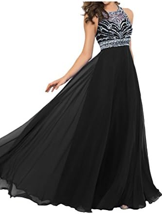 Missdressy Sexy Long Backless Sleeveless Prom Gown Chiffon Evening Gown-4-Black
