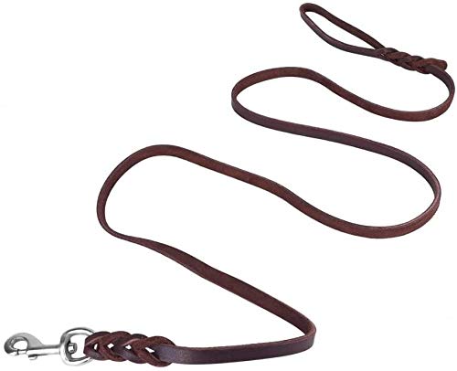 Dog Leash Leather, Dark Brown Safety Rope Dog Leash Chinot Training Walking Hiking Traveling(1.6m)