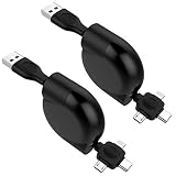 Retractable Multi Charging Cable, 2Pack 3.3ft Universal 3 in 1 Multiple Ports Devices USB Charger Cord Adapter with iOS/Micro/Type-C Connectors Support Data Sync Quick Fast Charge for Phones Tablets
