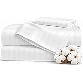 CUSTOMER DELIGHT 100% Egyptian Cotton Sheets King Size High Thread Count Luxury Hotel Sateen Weave Sheet Set, Soft Breathable, Deep Pocket 17", 4-Piece White Striped, Satisfaction Guarantee