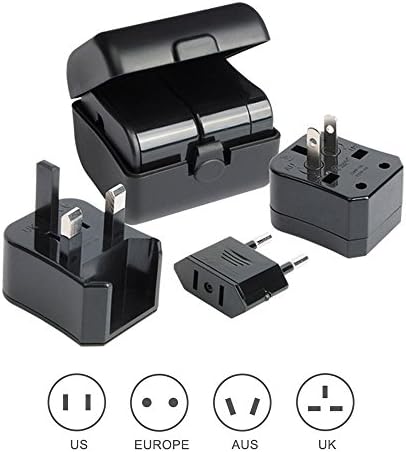 Travel Adapter Plug, atongm Universal World Wide Travel Charger Adapter Plug for USA EU UK AUS Plug (Black)