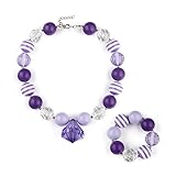 Vcmart Girls Chunky Beads Necklace & Bracelet Set Purple Diamond Pendant with Gift Box