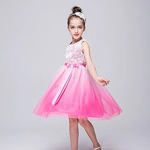 ZAH Girl Dress Kids Ruffles Lace Party Wedding Dresses(Pink,3-4Y) - Thumbnail 3