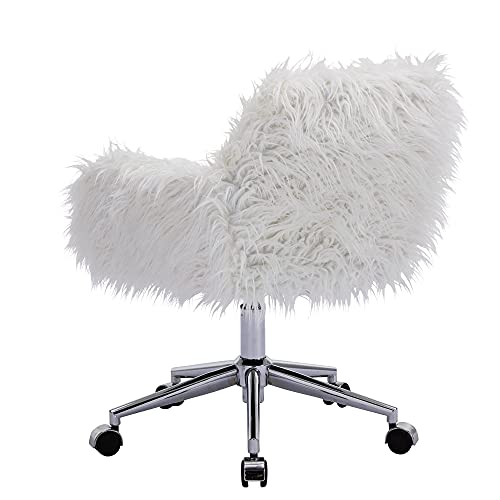 SSLine Faux Fur Vanity Chair Modern White Furry Makeup Desk Chairs for