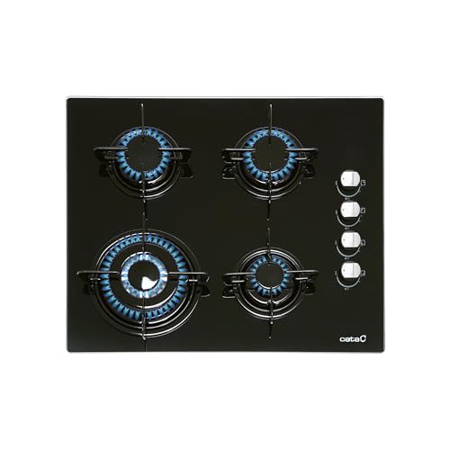 CATA CIB 6031 BK Plaque de cuisson au gaz 4 brûleurs 1 triple couronne Pour cuisiniere a gaz naturel Largeur 59 cm Puissance totale de 8 Kw Tiges et brûleurs emailles