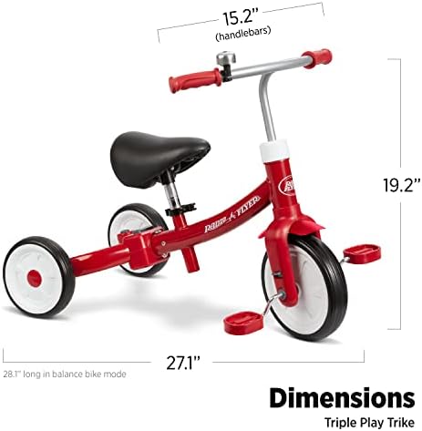 Triple Play Trike, triciclo rosso per bambini, balance bike e bici cavalcabile per bambini da 1 a 3 anni