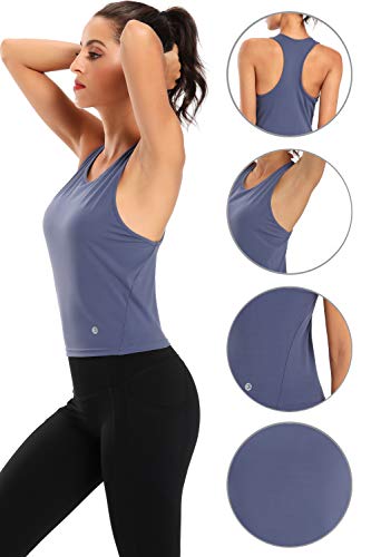 Evobak Workout Tops for Women - Yoga Shirts Racerback Crop Tops Athletic Exercise Gym Running Training Tanks Active Wear Blue