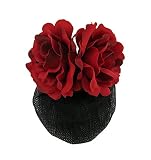 Silk Rose Flower Barrette Hair Clip with Snood Net Hair Bun (Red)