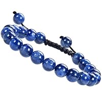 Massive Beads Natural Gems Bracelet Cat Eye Blue Kyanite Adjustable Crystal Round Bead Bracelet (Kyanite)