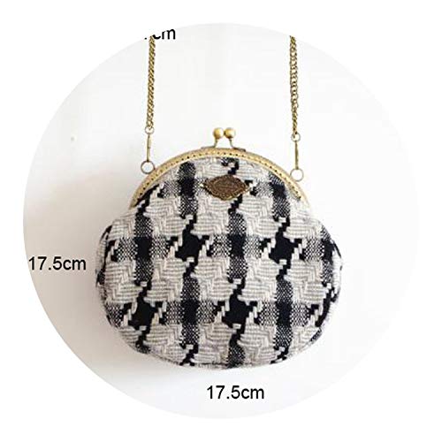 Lady Vintage Wool Houndstooth Retro Woven Classical Fabric Top-Handle Small Cell Phone Handbags,NO 1