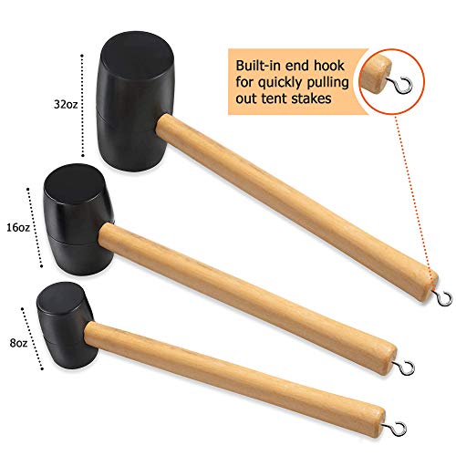 Wood Handle Rubber Mallet Hammer 5 Piece Set 8Oz, 16Oz & 32Oz Mallets