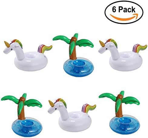 6 Pack Inflatable Pool Drink Holder - PVC Unicorn and Palm tree Cup Holder Floating Drink Coasters Cup Holders for Pool Party