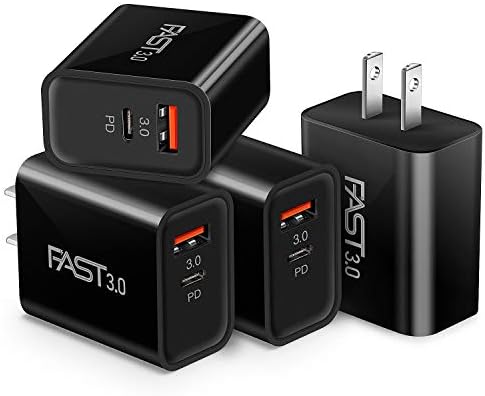 Dual USB Wall Charger, iSeekerKit 4 Pack 20W 2-Ports Adaptive Fast Charging Block [PD3.0+Quick Charging 3.0] Wall Plug Adapter Compatible iPhone 12 Mini/12 Pro Max/11 Pro Max/8 Plus, Pixel 5, Switch