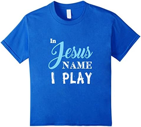 Kids IN JESUS NAME I PLAY T-SHIRT Christian Athlete God The Bible 8 Royal Blue