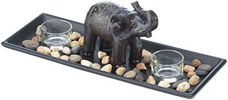 Carved Elephant River Rock Candle Set