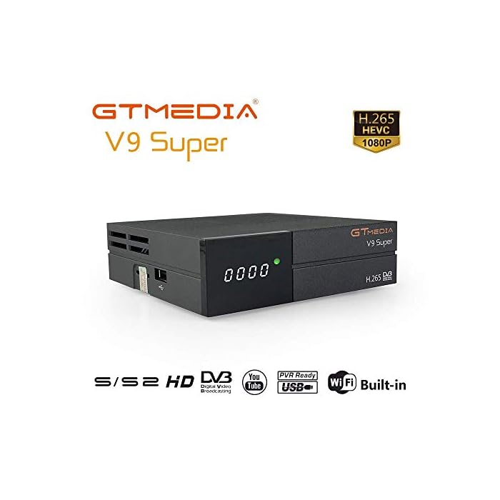 GT MEDIA V9 Super DVB-S2 Decodificador Satélite Receptor de TV Digital H.265 HD 1080P FTA Soporte CC CAM New CAM Youtube PVR Ready PowerVu Clave Biss, Wi-fi Incorporado