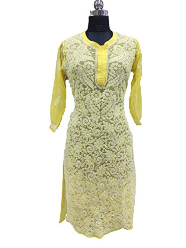 BCH - Lucknowi Chikan Kari Chiffon Kurti jaal Work Lenth-44 Sleeve-3/4