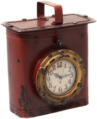 ecWorld Antique Style Weathered Tin Can Porthole Clock with Hidden Storage - Rust