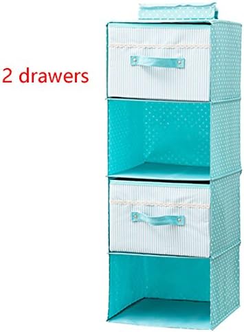 New Foldable &amp; Lightweight Polyester 72L Hanging Closet Wardrobe Accessories Organizer Storage Shelf Clothes Rack , 4 Shelves Plus 2 Drawers , Ultra-Thick Wooden Board Inside (Blue)