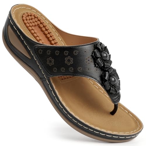 Ecetana Womens Wedge Flip Flops Orthopedic Cushion
