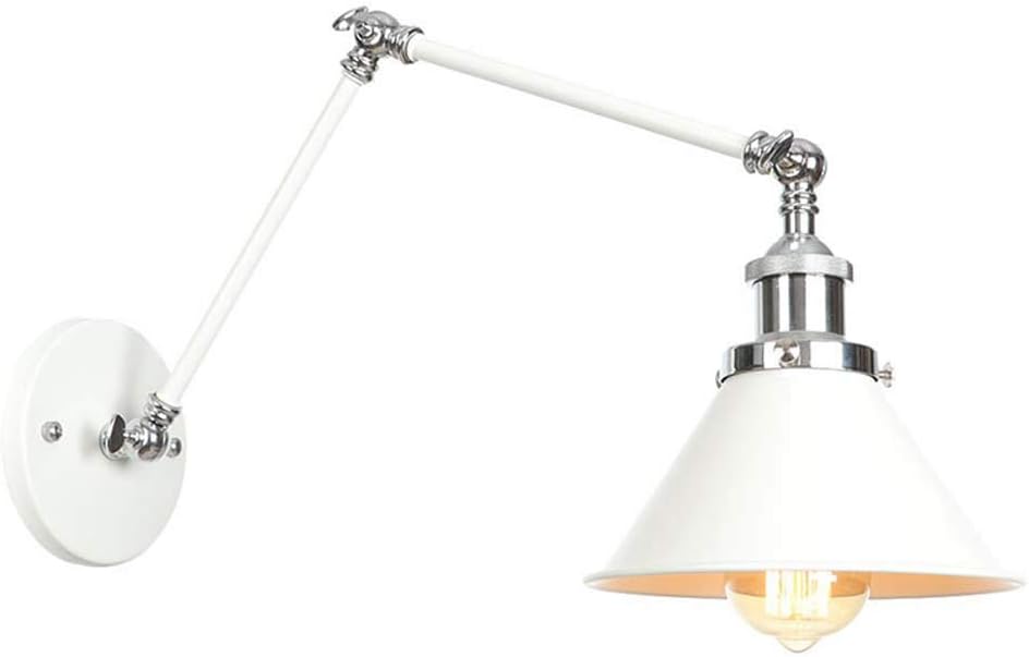 White Bedside Wall Light Fixture, Industrial Wrought Iron Swing Arm Wall Sconce, Wall Mounted Lamp for Living Room Hotel Western Restaurant Study Room,C