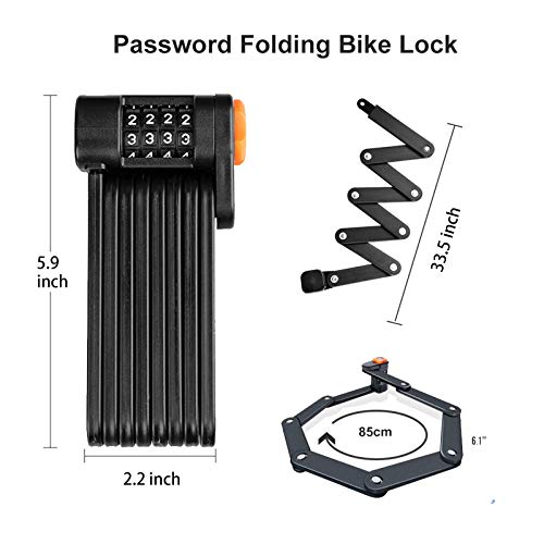 Folding Bike Locks Heavy Duty Anti Theft Bike Chain Lock Alloy Steel Strong Bicycle Lock Foldable With Mounting Bracket With 3 Keys 85cm/33in Long