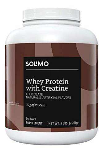 Amazon Brand – Solimo Whey Protein Powder with Creatine, Chocolate, 5 Pound Value Size (44 Servings)