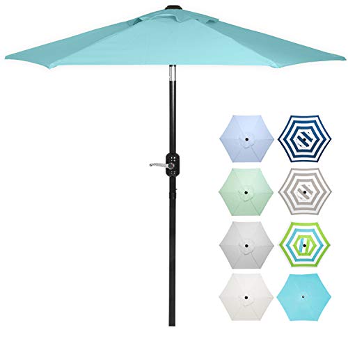 6 Ft Outdoor Patio Umbrella With Aluminum Pole Easy Open Close Crank And Push Button Tilt Adjustment Aqua Market Umbrellas Amazon In Garden Outdoors