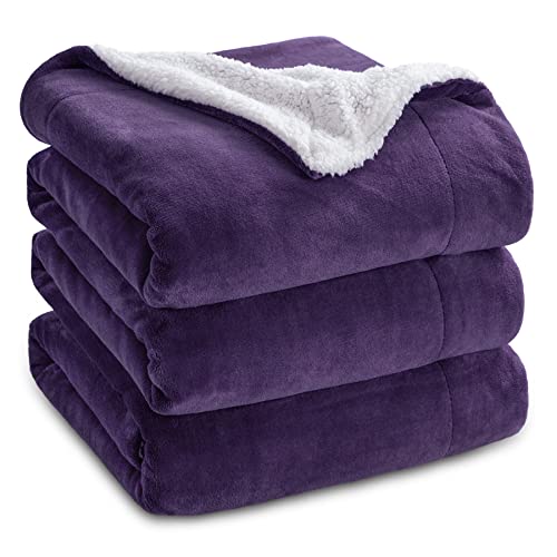 Bedsure Sherpa Fleece Bed Blankets Queen Size Purple Thick Fuzzy Warm