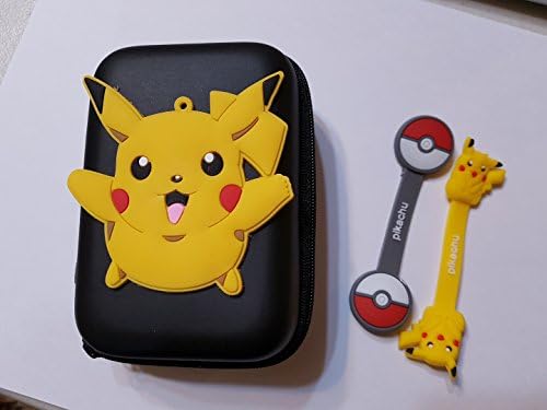 Efnine Pikachu Square Case for Earphone Earpods In-ear Headphone USB Key or Coins with Two Pocketmon Cord Ties
