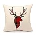 4TH Emotion Red Black Buffalo Plaids Deer Throw Pillow Cover Christmas Cushion Case Winter Home Decorative 18 x 18 Inch Cotton Linen