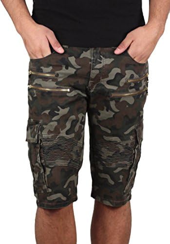 Men's Skinny Fit Twill Moto Cargo Shorts with Zipper Trim from Krome