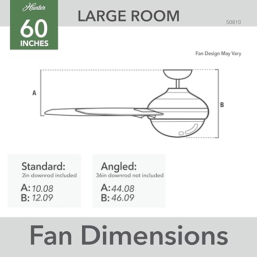 Hunter Presto, Indoor, Ceiling Fan, No Light, Modern, 52 inch, Matte Black | Standard Mount, Wall Control, 3 Blades, For Bedroom, Living Room, Kitchen, 50810