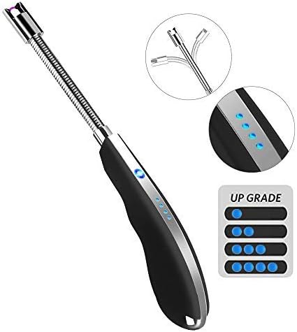 Candle Lighter, Long Lighter Electric Arc Lighter Plasma Lighter USB Rechargeable Lighter - LED Battery Display, 360° Flexible Neck - Flameless Windproof Lighter for Camping Cooking Fireworks (P18)
