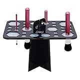 BEAKEY Makeup Brush Drying Rack & Makeup Brush Cleaner Egg, 28 Holes Makeup Brush Holder, Silicone Egg Shaped Brush Cleaning Mat - Black & Red