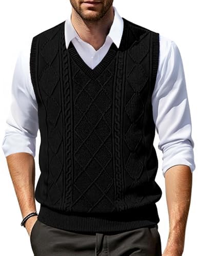 xoxingysm Mens Business V-Neck Knitted Sweater Vest Plain