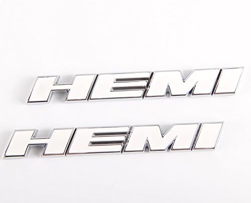 Hemi Emblem Badge Sticker for Dodge Charger Ford Jaguar Ram 1500 Challenger Jeep Grand CherokeeHot 2 Kinds (2pcs Chrome) (White)