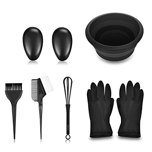 FaHaner Hair Dye Kit 6 Packs DIY Salon Tool Kit Hair Color Dye Brush Comb Dye Mixer Foldable Hair Tinting Bowl Ear Caps and Reusable Gloves for DIY Salon Set Hair Dye - Thumbnail 7