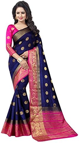 SAARAH Kanchipuram art silk with blouse piece Saree (EMP3979DB_ Blue_ Free Size)