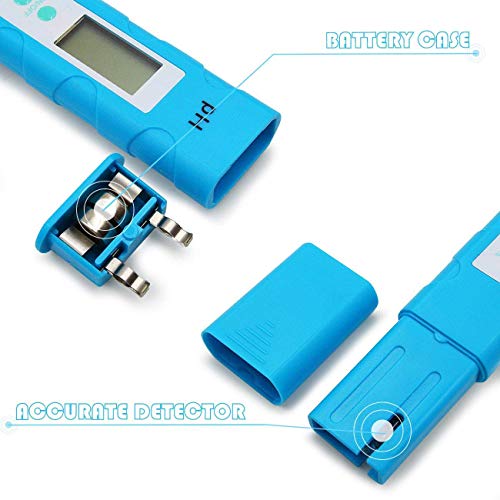 Digital PH Meter, Cakie PH Meter 0.01 PH High Accuracy Water Quality Tester 0-14 PH Measurement Range Household Drinking, Pool Aquarium Water PH Tester Design ATC (NewBlue)