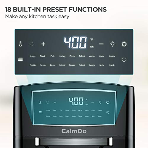 CalmDo Air Fryer Toaster Oven 12.7 Quarts, Rotisserie, Dehydrator, Convection Oven, 18 functions to Fry, Roast, Dehydrate, Bake, Reheat, 10 Accessories & Recipe Included, Black