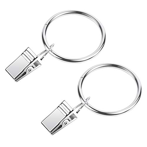 Hapythda Clip Curtain Rings, 20 PCS Metal Curtain Rings Silver Nickel Plating with Clips and Eyelet Decorative for Sheer Drape, Blackout Drapery and Drop Cloth Tarp(1.26 Inch)