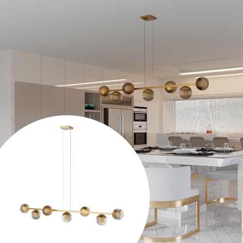 Pendente lustres Luminária de Teto Jabuticaba Dourado com 7 Globos de Vidros Ambar 12cm Bivolt aluminio Iluminação Sala, Cozinha, Quarto, Escritorio, Sala de Jantar e Estar