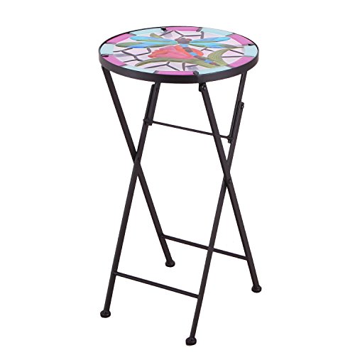 Adeco Round Side Table Plant Stand Flower Holder Accents Serving Snack Tea, Embossed Artistic Pa ...