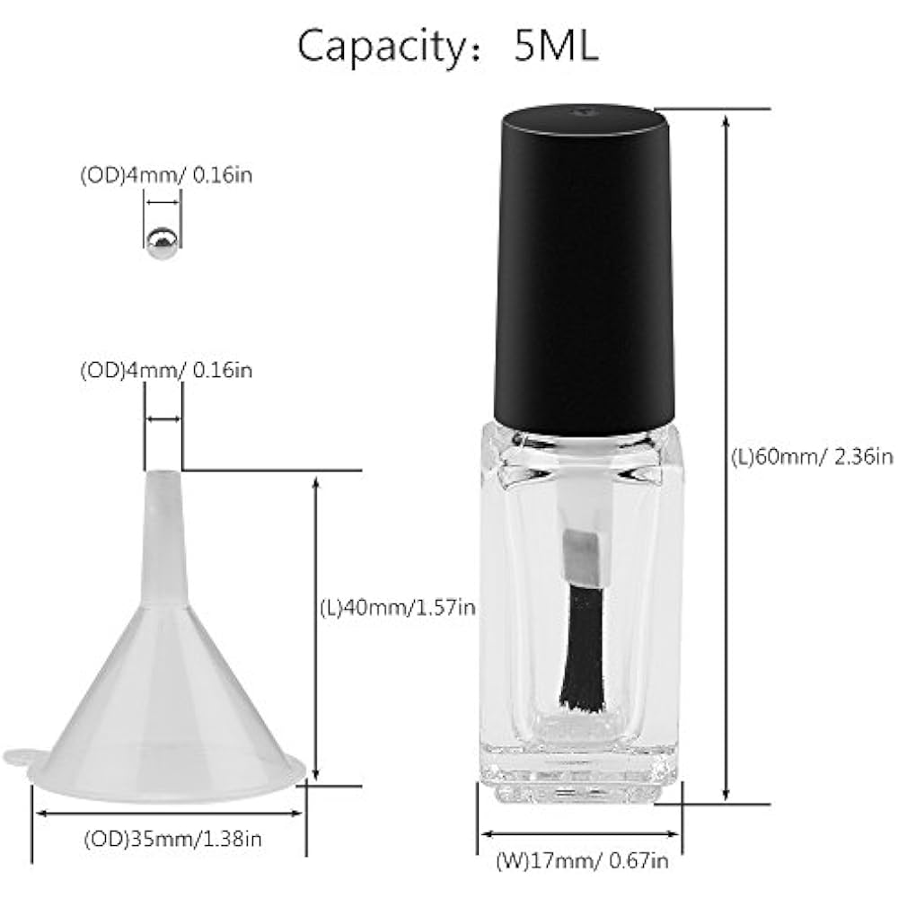 20PCS 5ML Small Empty Nail Polish Glass Bottles Brush Cap " Funnel